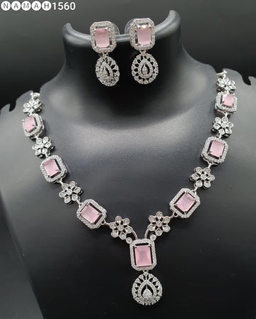 Beautiful American Diamond Jewellery Antique Necklace Set with Earrings