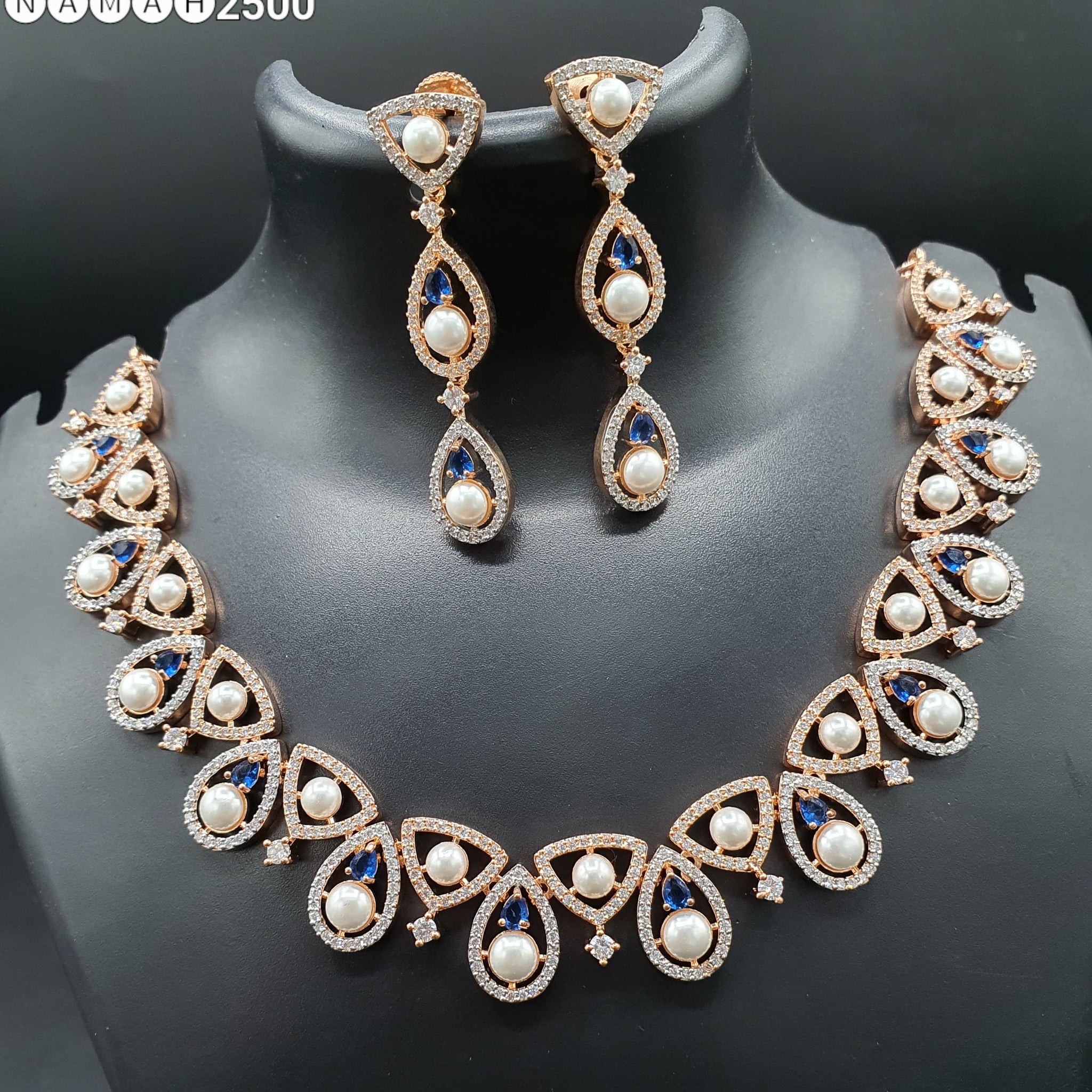 Beautiful American Diamond Jewellery Antique Necklace Set with Earrings