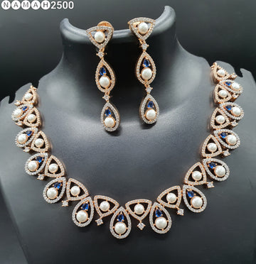 Beautiful American Diamond Jewellery Antique Necklace Set with Earrings