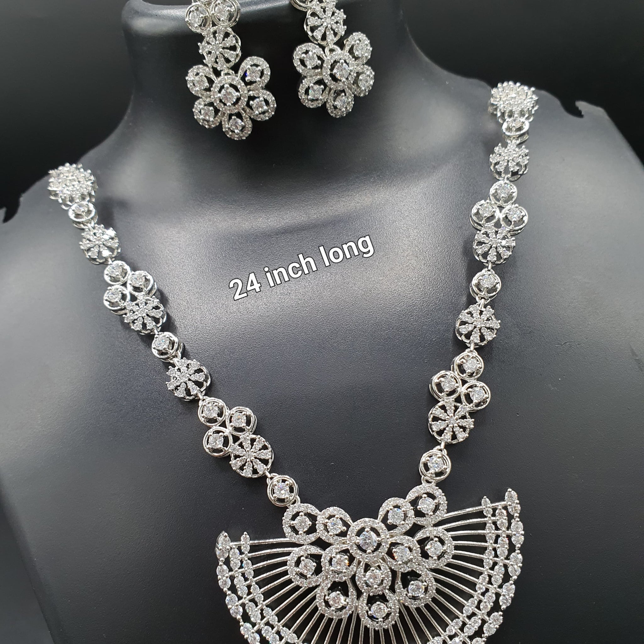 Beautiful American Diamond Jewellery Antique Necklace Set with Earrings