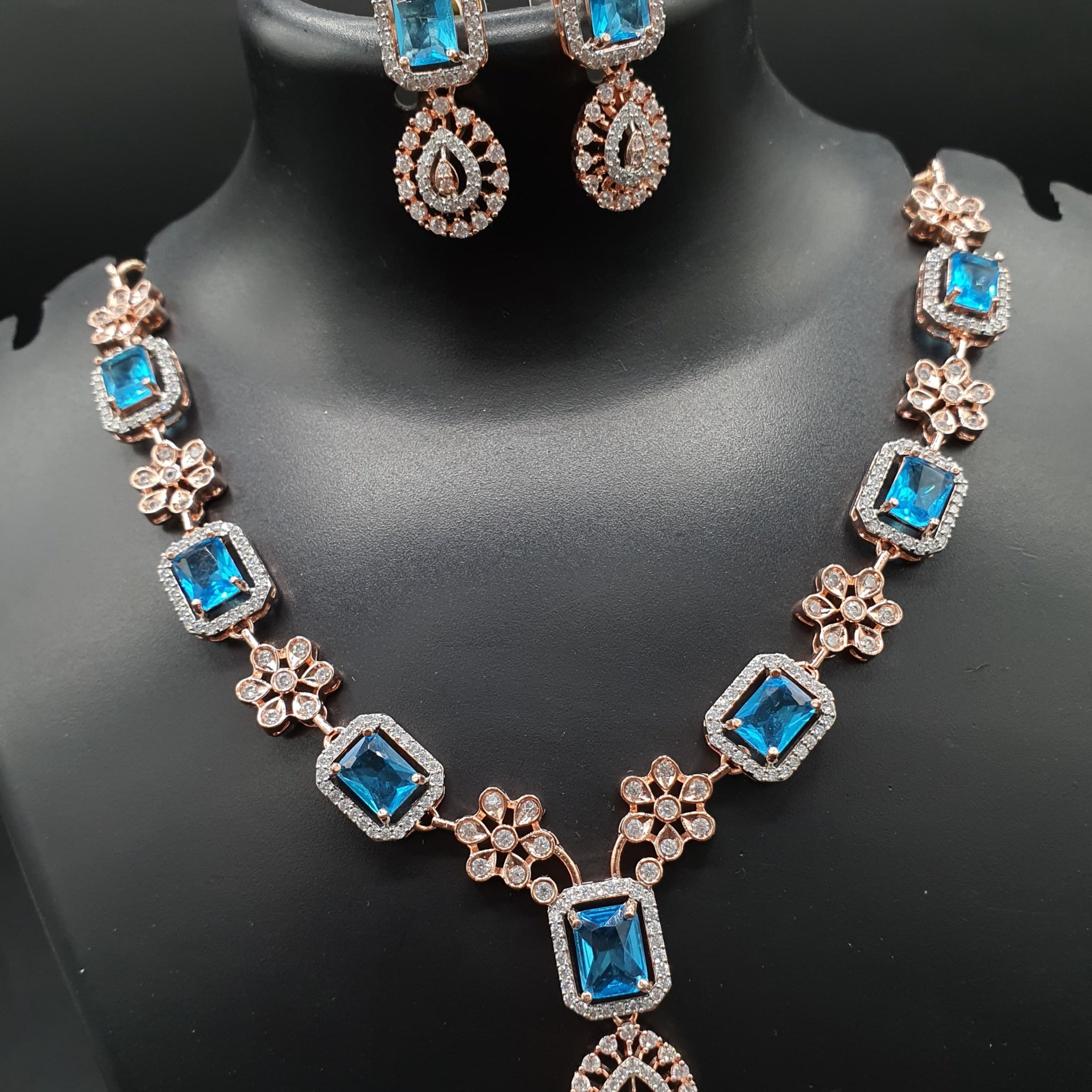 Beautiful American Diamond Jewellery Antique Necklace Set with Earrings