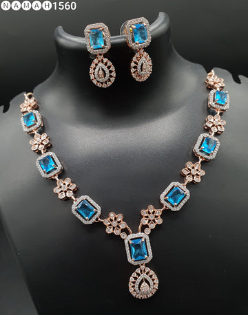 Beautiful American Diamond Jewellery Antique Necklace Set with Earrings