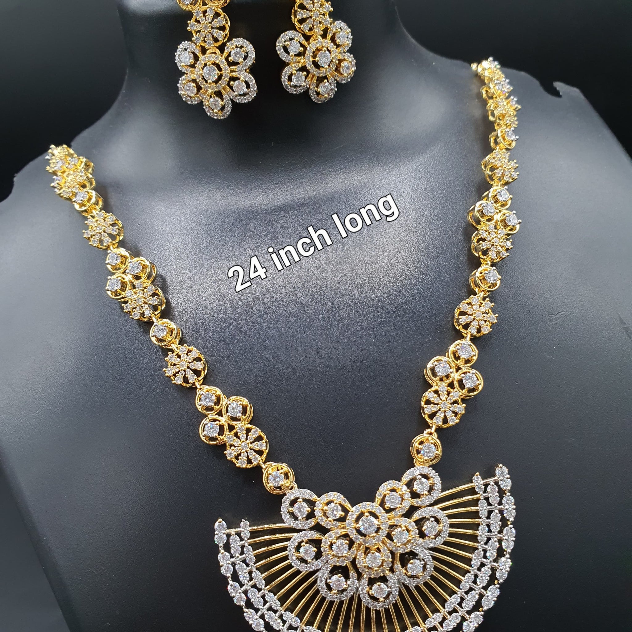 Beautiful American Diamond Jewellery Antique Necklace Set with Earrings