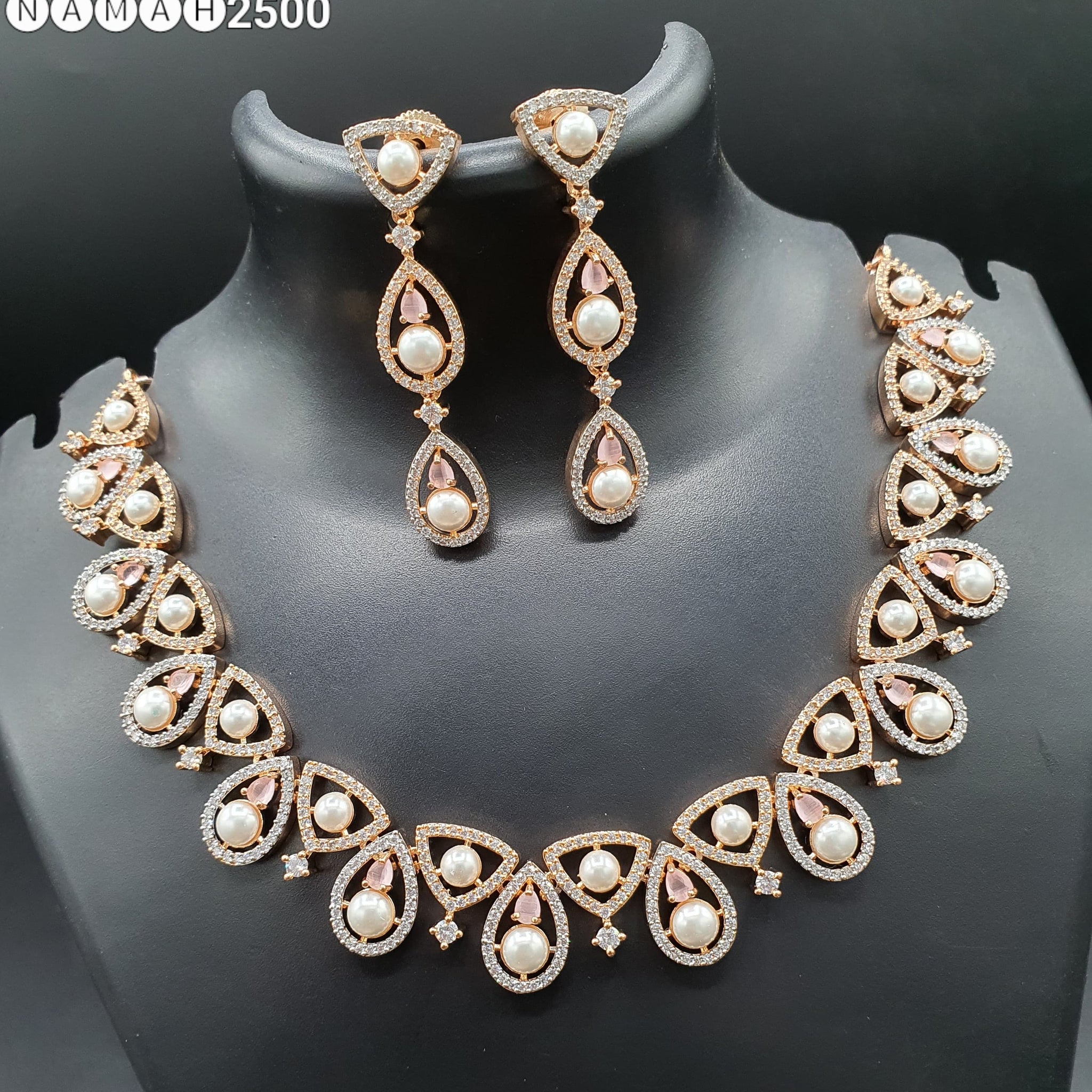 Beautiful American Diamond Jewellery Antique Necklace Set with Earrings