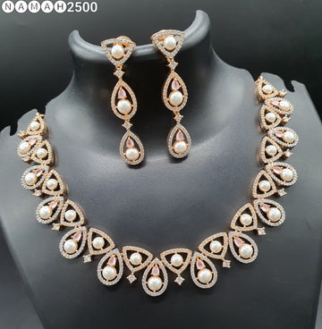 Beautiful American Diamond Jewellery Antique Necklace Set with Earrings