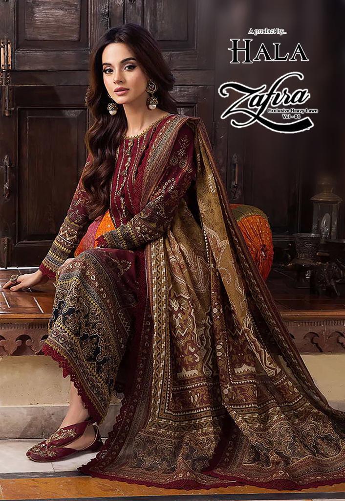 Hala Zafira Vol 4 Heavy Lawn Cotton Dress Material (390x04)