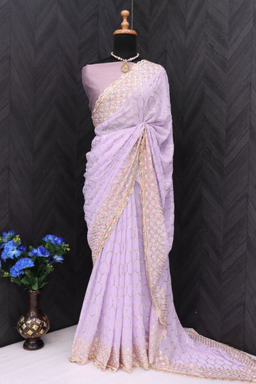 Beautiful Designer Faux Georgette With Sequence Saree