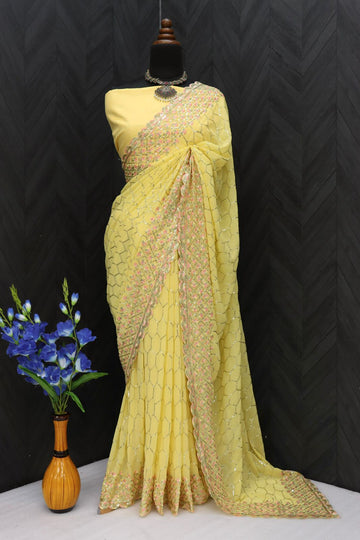 Beautiful Designer Faux Georgette With Sequence Saree