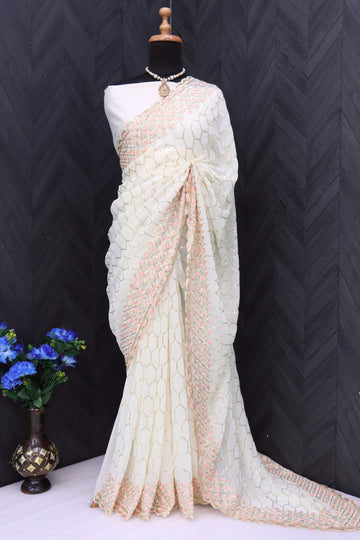 Beautiful Designer Faux Georgette With Sequence Saree