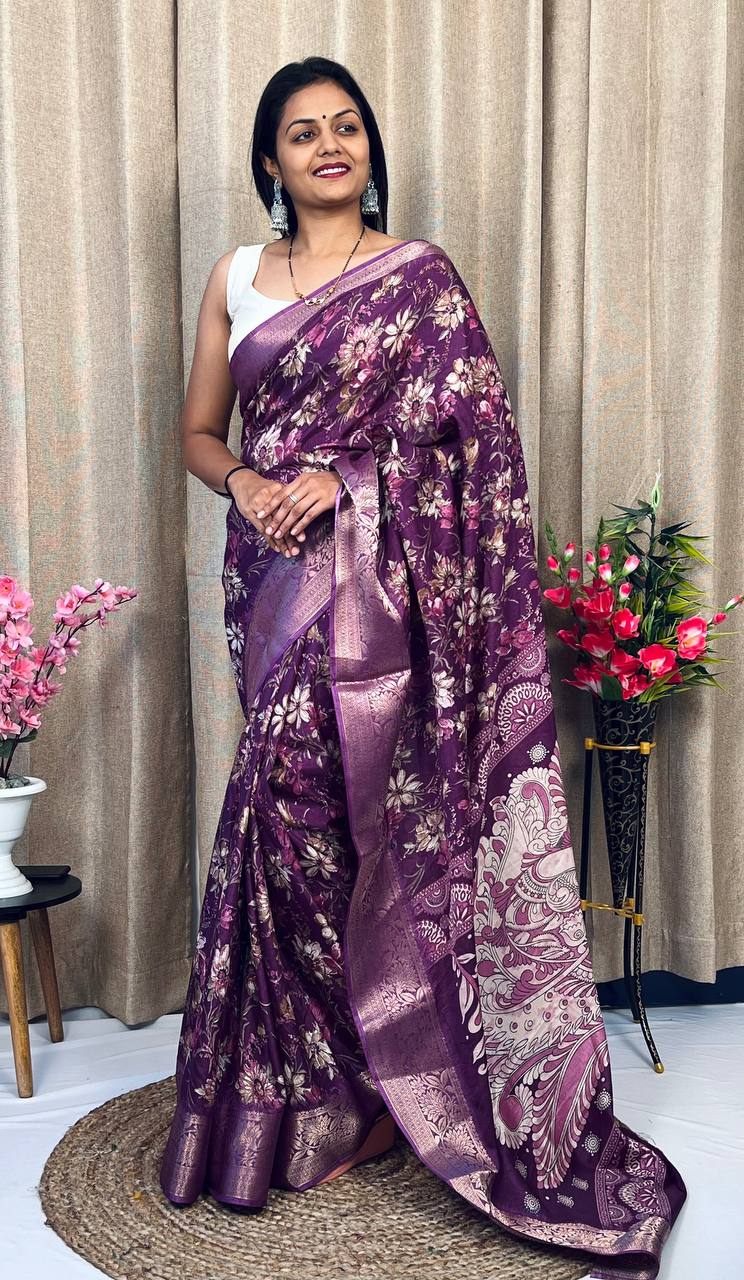 Beautiful Designer Hit Flower Pure Dola Silk Saree