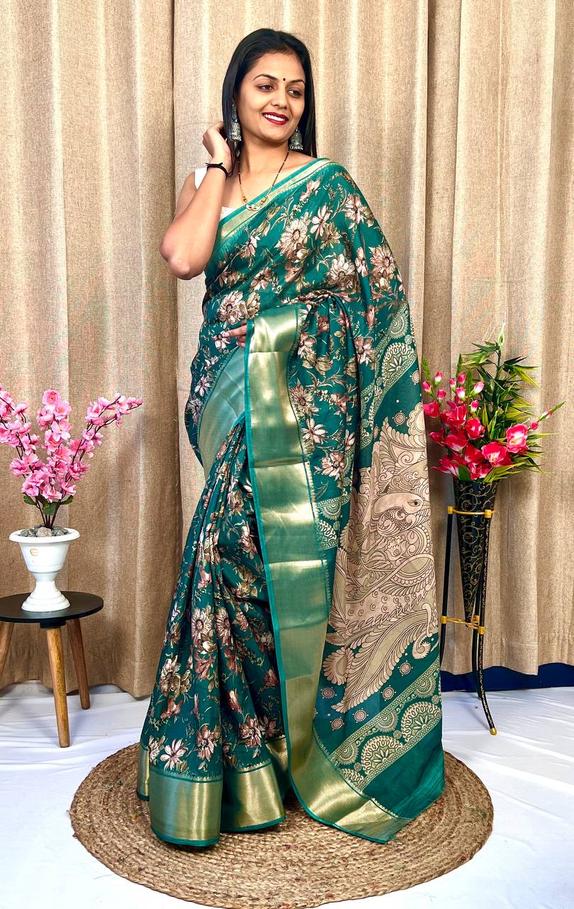 Beautiful Designer Hit Flower Pure Dola Silk Saree