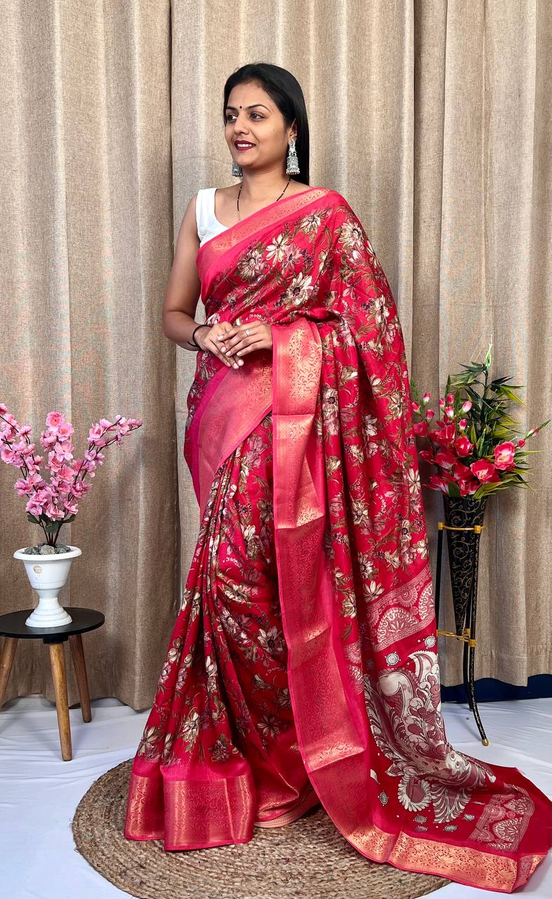 Beautiful Designer Hit Flower Pure Dola Silk Saree