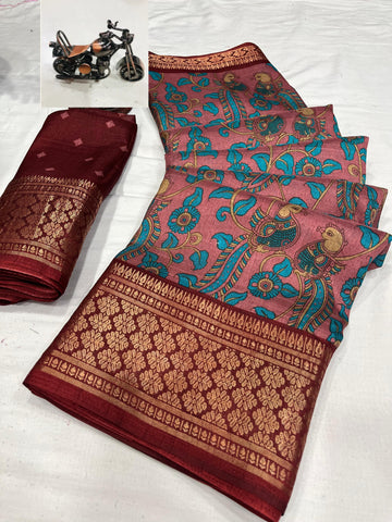 Beautiful Designer Special Kalamkari Dola Silk Saree