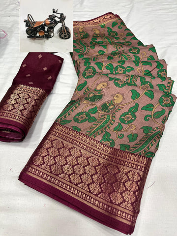 Beautiful Designer Special Kalamkari Dola Silk Saree