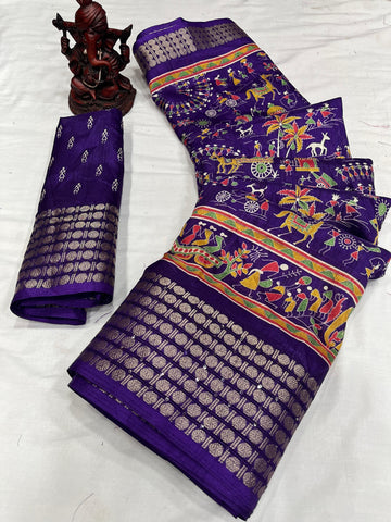 Beautiful Designer Special Kalamkari Dola Silk Saree