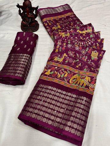 Beautiful Designer Special Kalamkari Dola Silk Saree