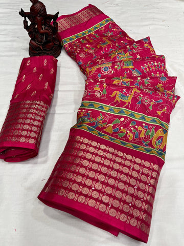 Beautiful Designer Special Kalamkari Dola Silk Saree