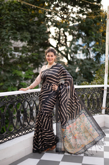 Beautiful Designer Laheriya With Kalamkari Tussar silk Saree