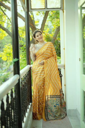 Beautiful Designer Laheriya With Kalamkari Tussar silk Saree