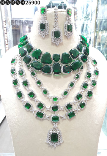 Beautiful American Diamond Jewellery Antique Necklace Set with Earrings