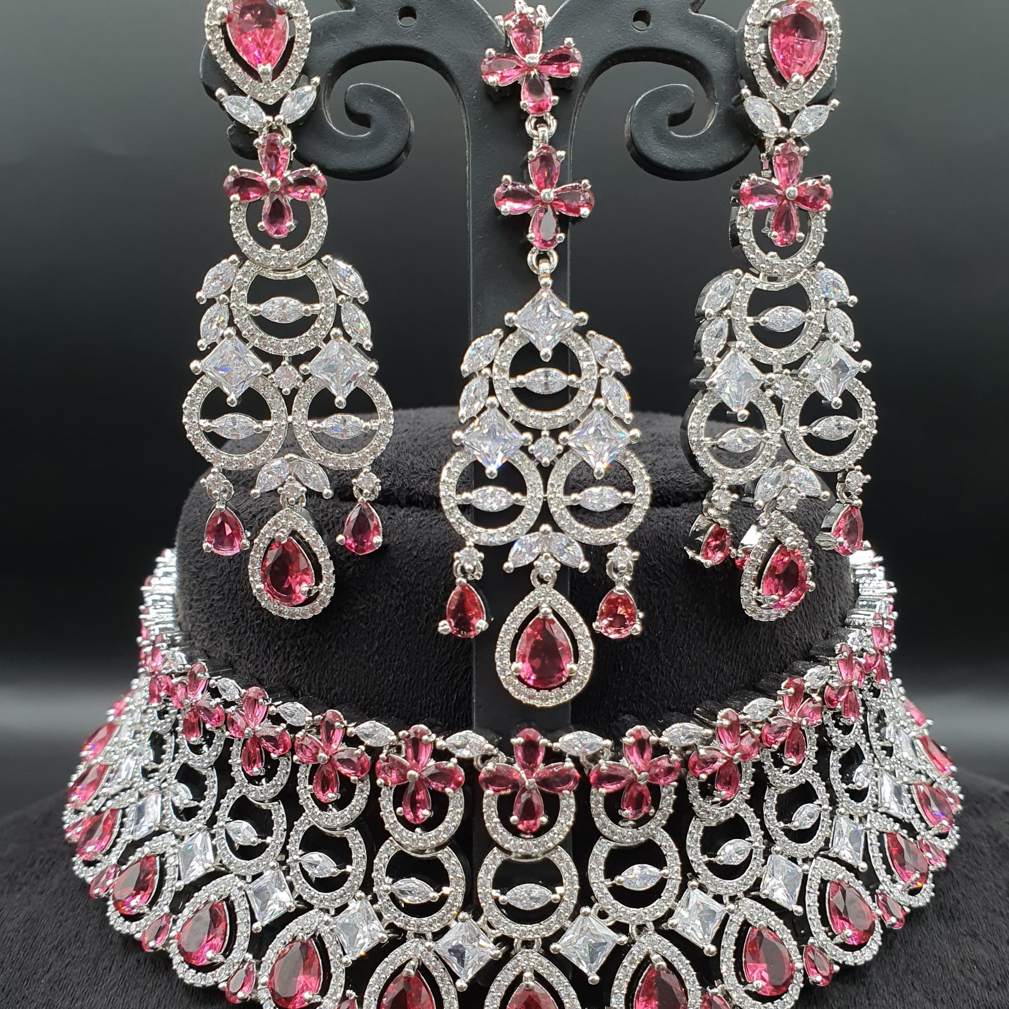 Beautiful American Diamond Jewellery Antique Necklace Set with Earrings