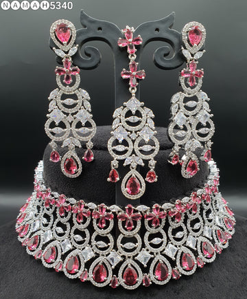 Beautiful American Diamond Jewellery Antique Necklace Set with Earrings