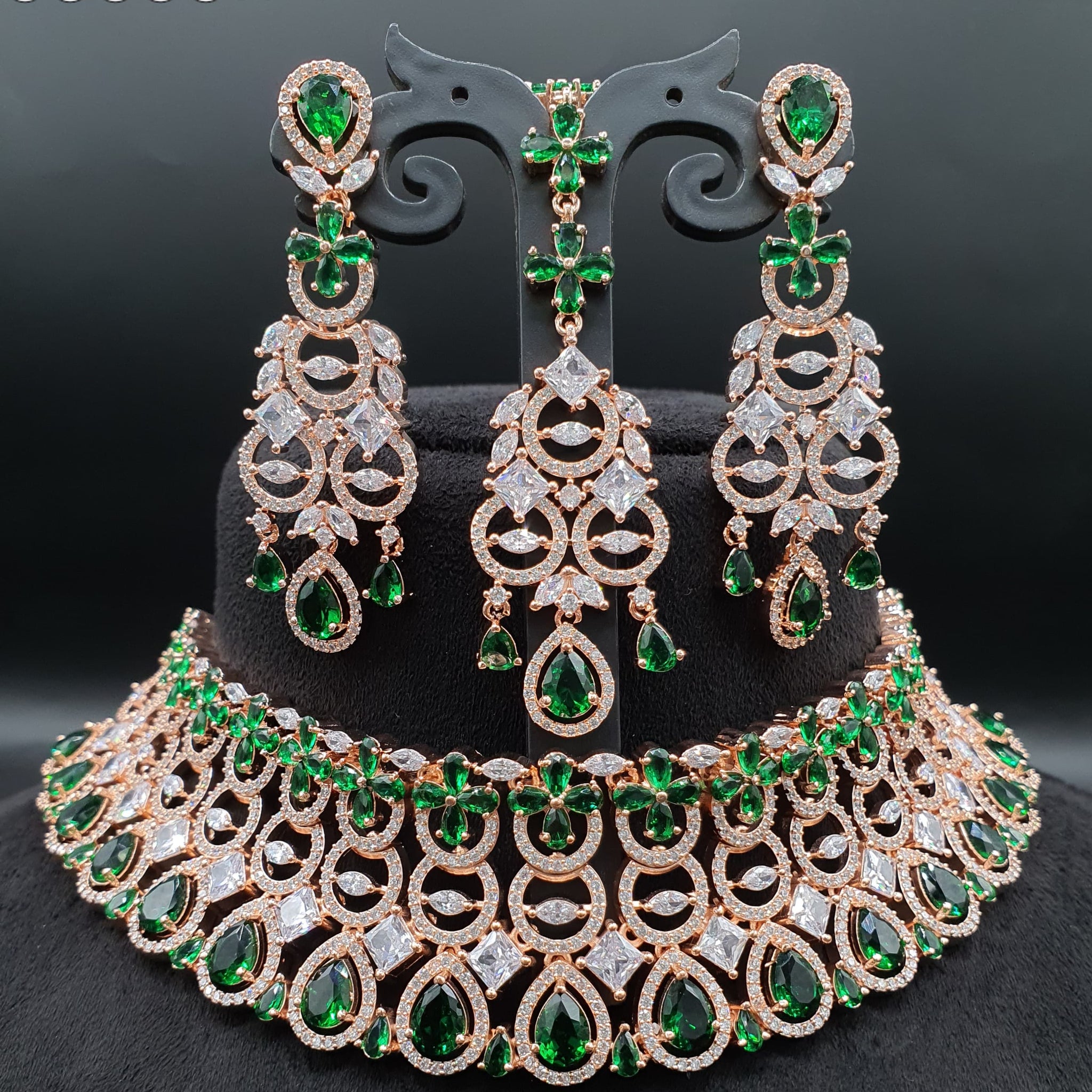 Beautiful American Diamond Jewellery Antique Necklace Set with Earrings