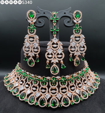 Beautiful American Diamond Jewellery Antique Necklace Set with Earrings