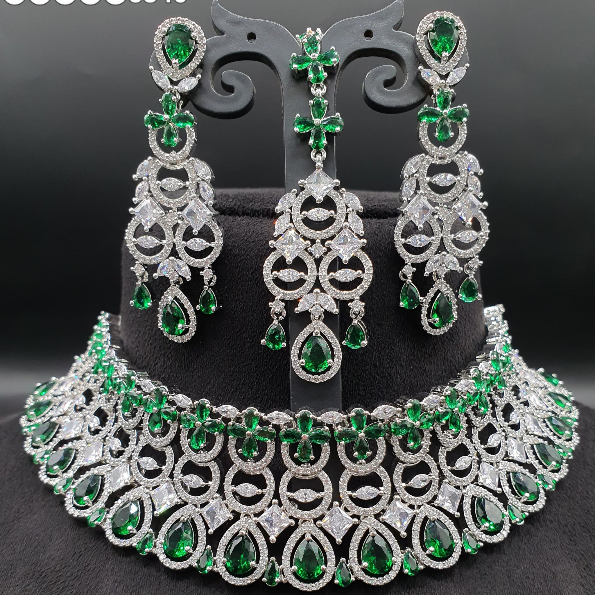 Beautiful American Diamond Jewellery Antique Necklace Set with Earrings