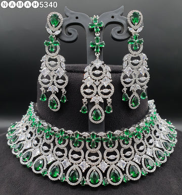 Beautiful American Diamond Jewellery Antique Necklace Set with Earrings