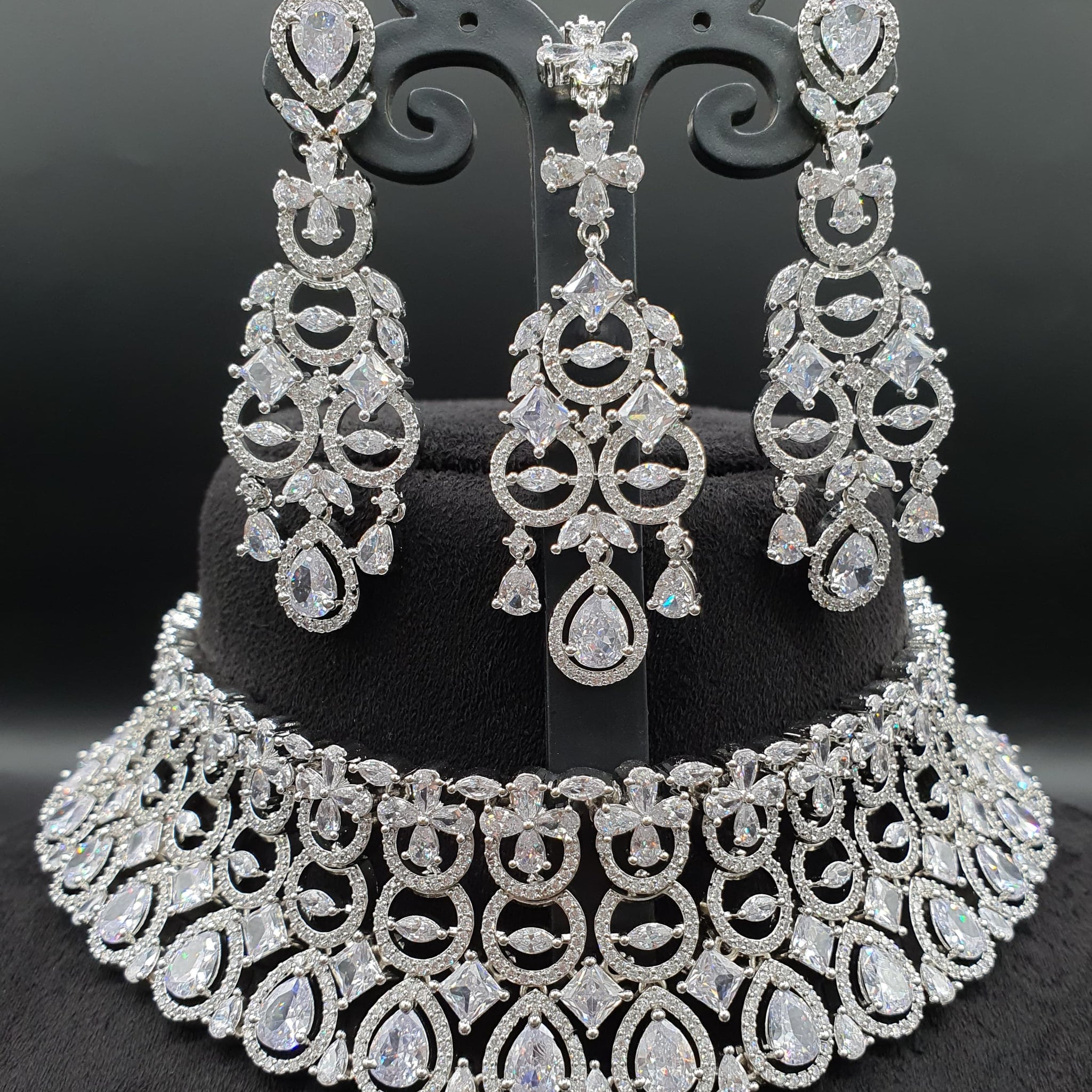 Beautiful American Diamond Jewellery Antique Necklace Set with Earrings