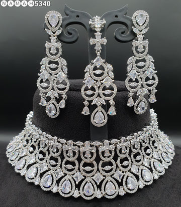 Beautiful American Diamond Jewellery Antique Necklace Set with Earrings