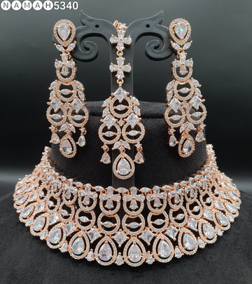 Beautiful American Diamond Jewellery Antique Necklace Set with Earrings