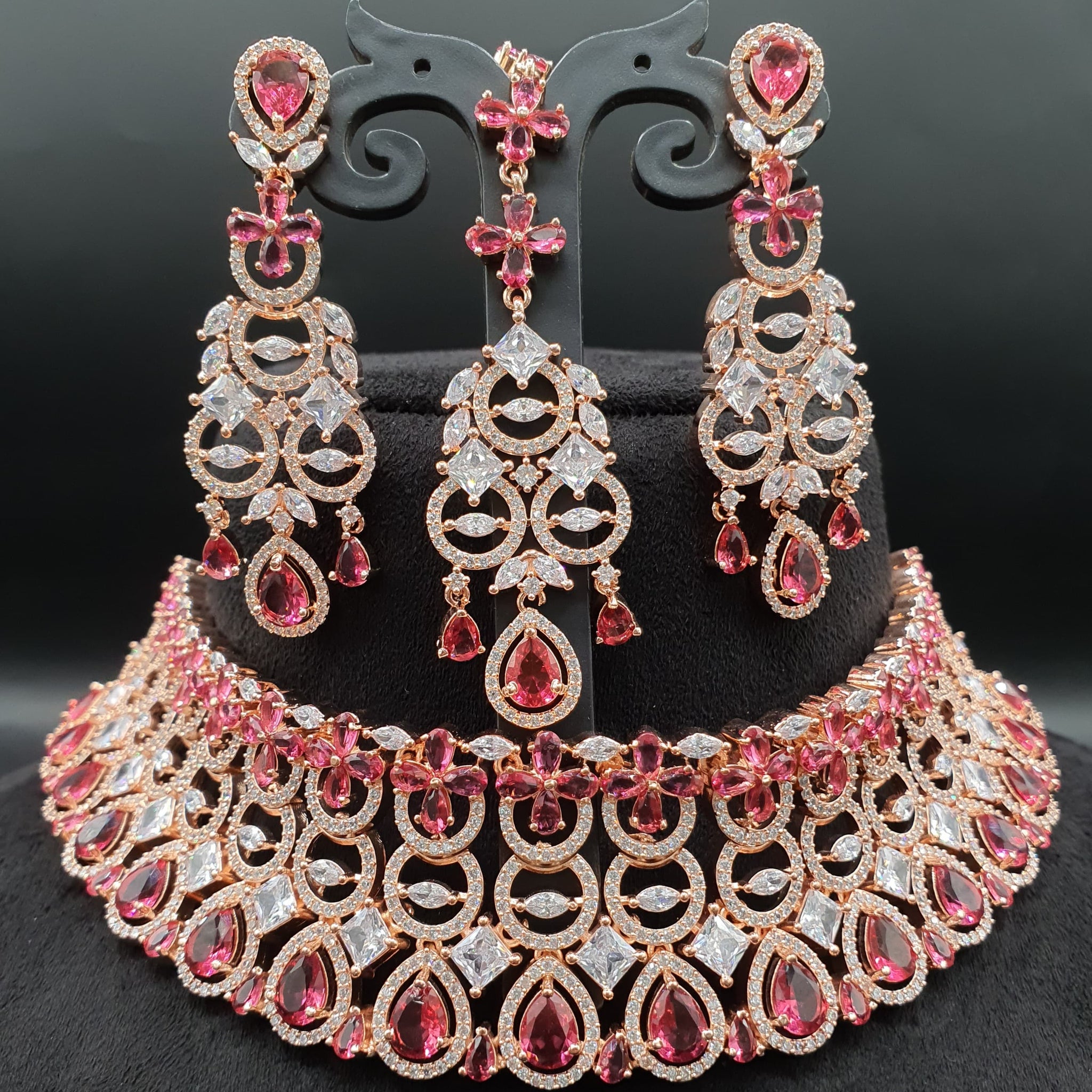 Beautiful American Diamond Jewellery Antique Necklace Set with Earrings