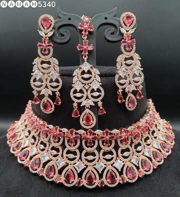 Beautiful American Diamond Jewellery Antique Necklace Set with Earrings