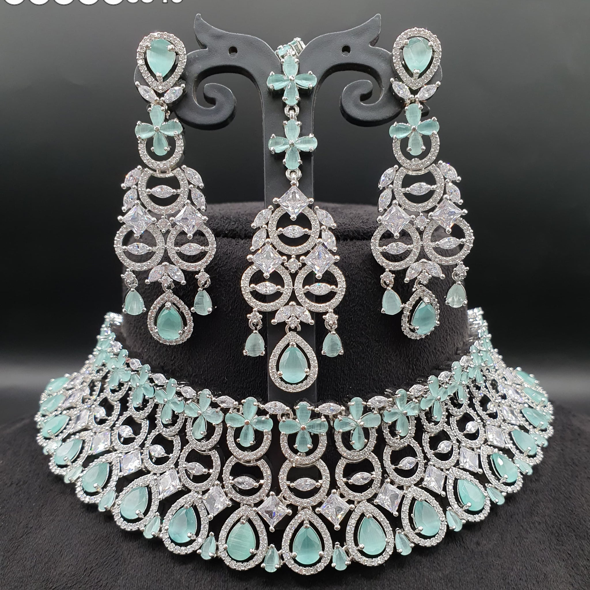 Beautiful American Diamond Jewellery Antique Necklace Set with Earrings