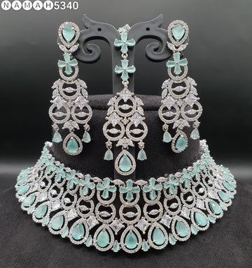 Beautiful American Diamond Jewellery Antique Necklace Set with Earrings