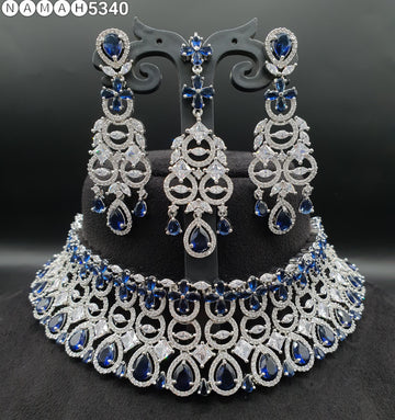 Beautiful American Diamond Jewellery Antique Necklace Set with Earrings