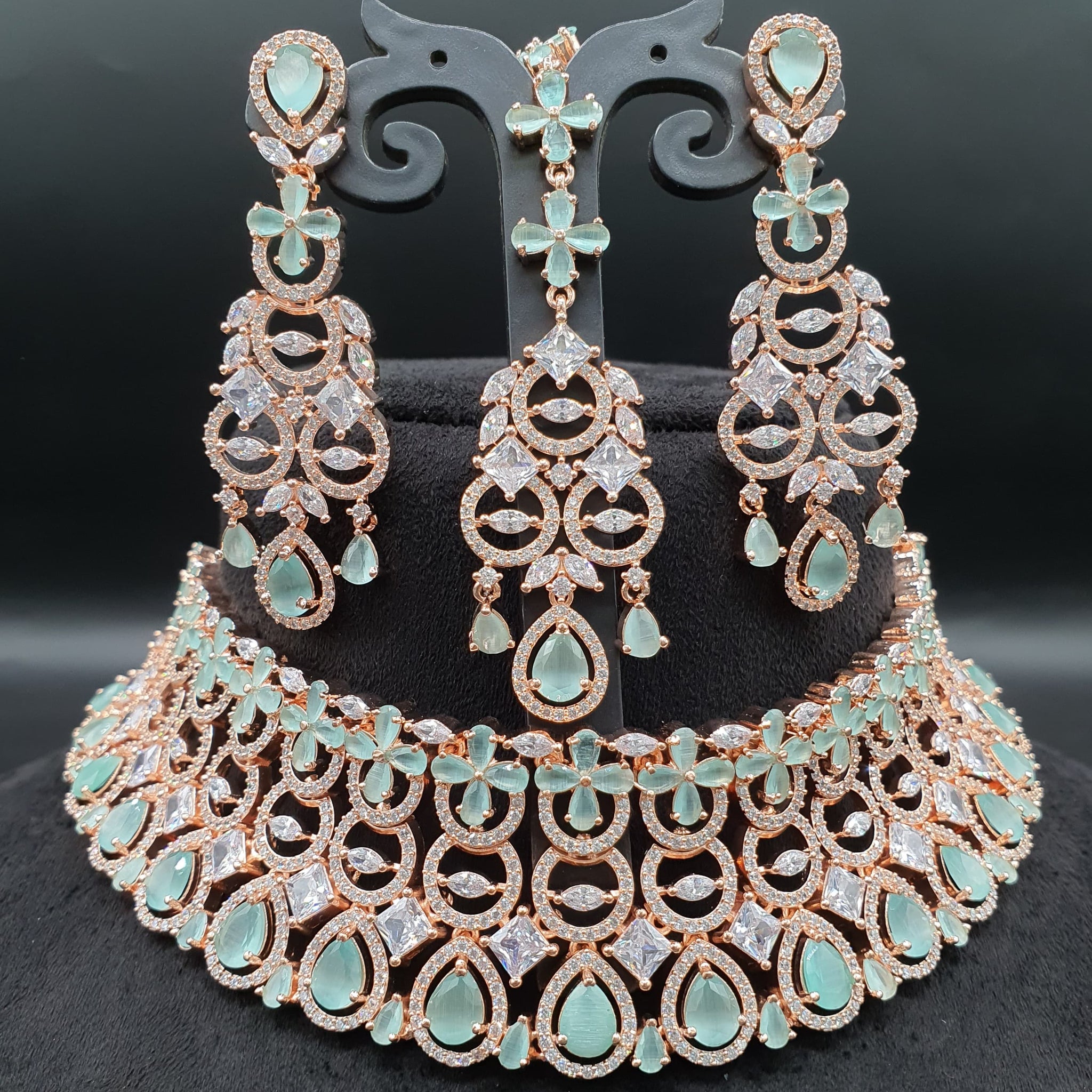 Beautiful American Diamond Jewellery Antique Necklace Set with Earrings