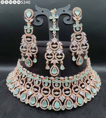 Beautiful American Diamond Jewellery Antique Necklace Set with Earrings