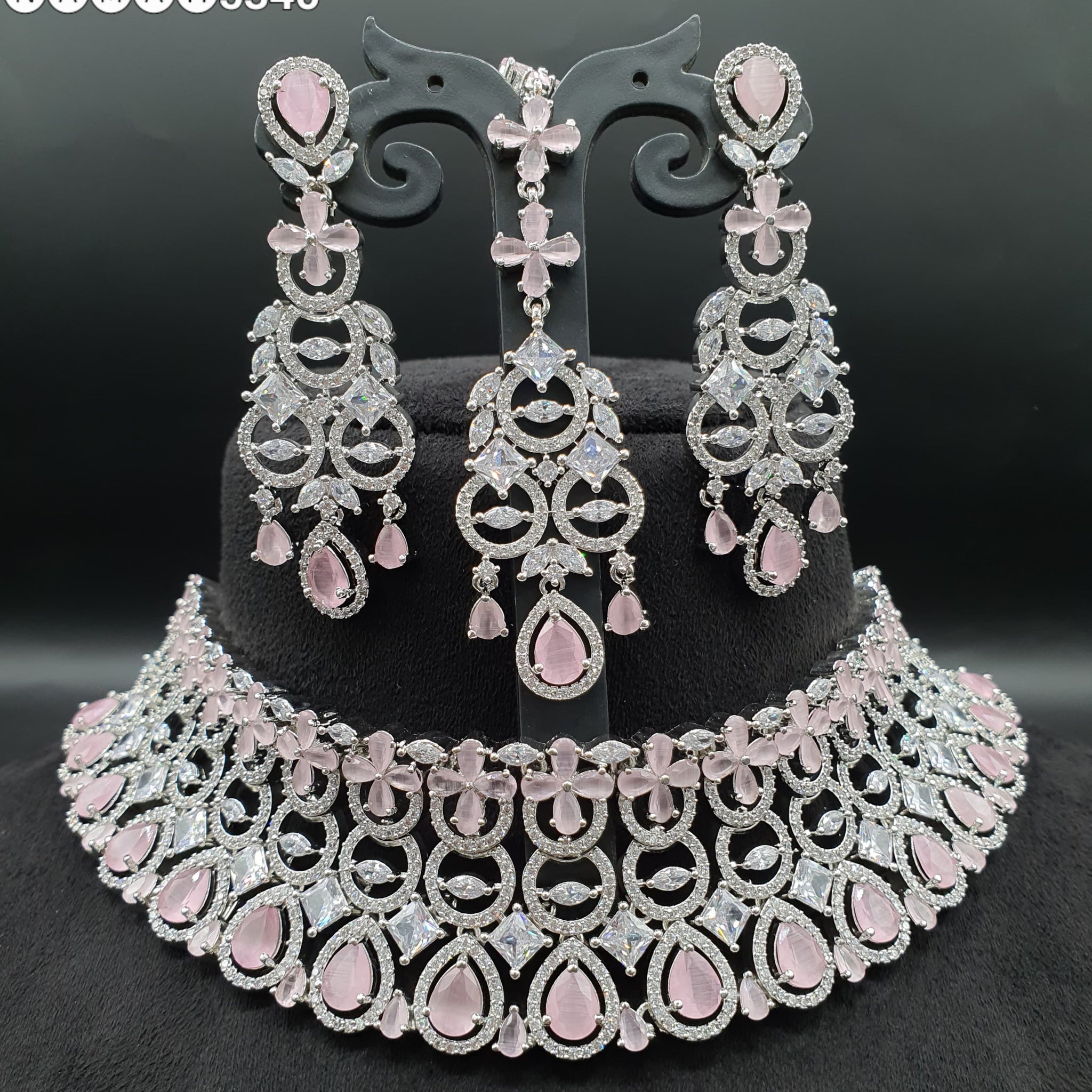 Beautiful American Diamond Jewellery Antique Necklace Set with Earrings