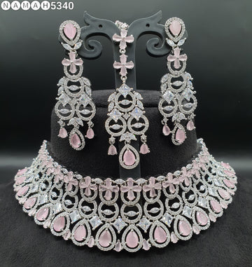 Beautiful American Diamond Jewellery Antique Necklace Set with Earrings