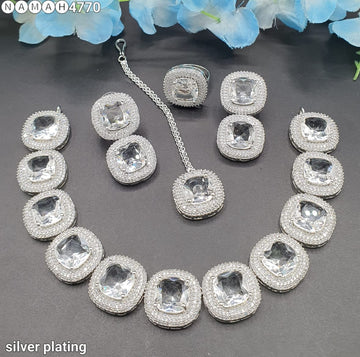 Beautiful American Diamond Jewellery Antique Necklace Set with Earrings