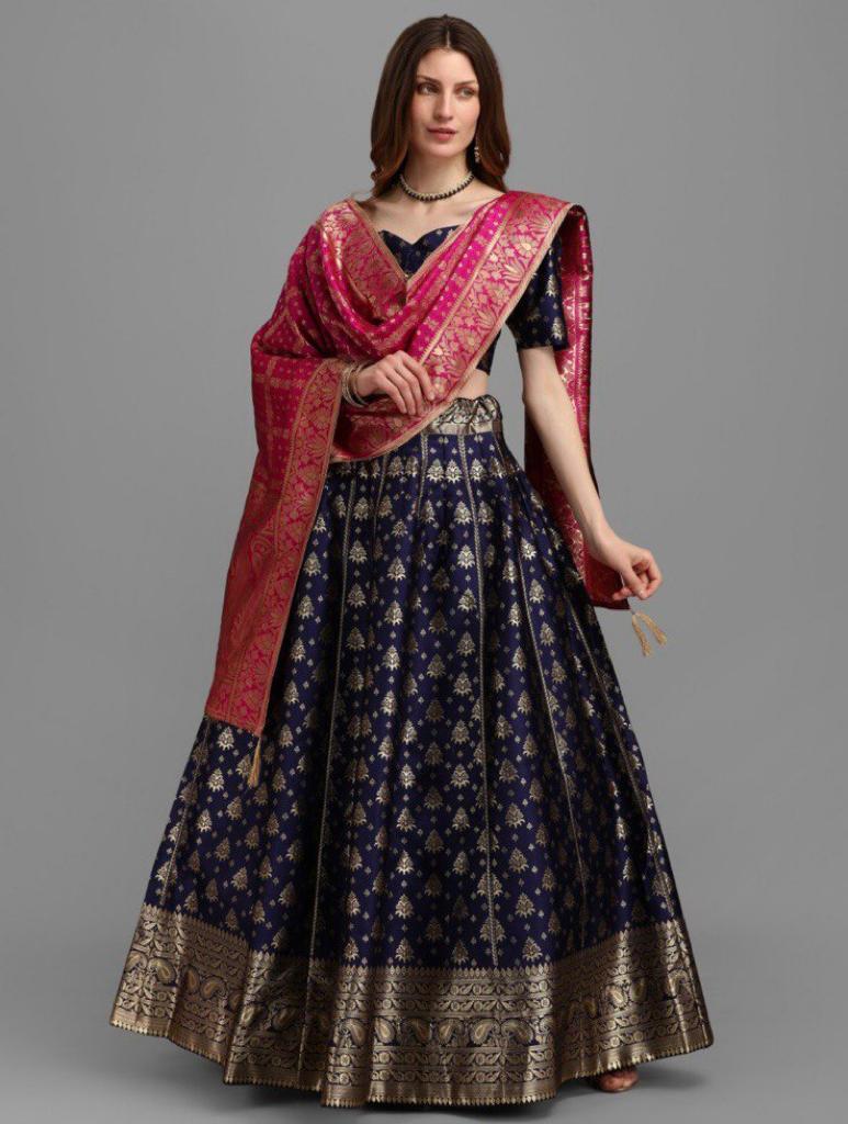 Beautiful Designer Banarasi Barcode Lehenga Choli