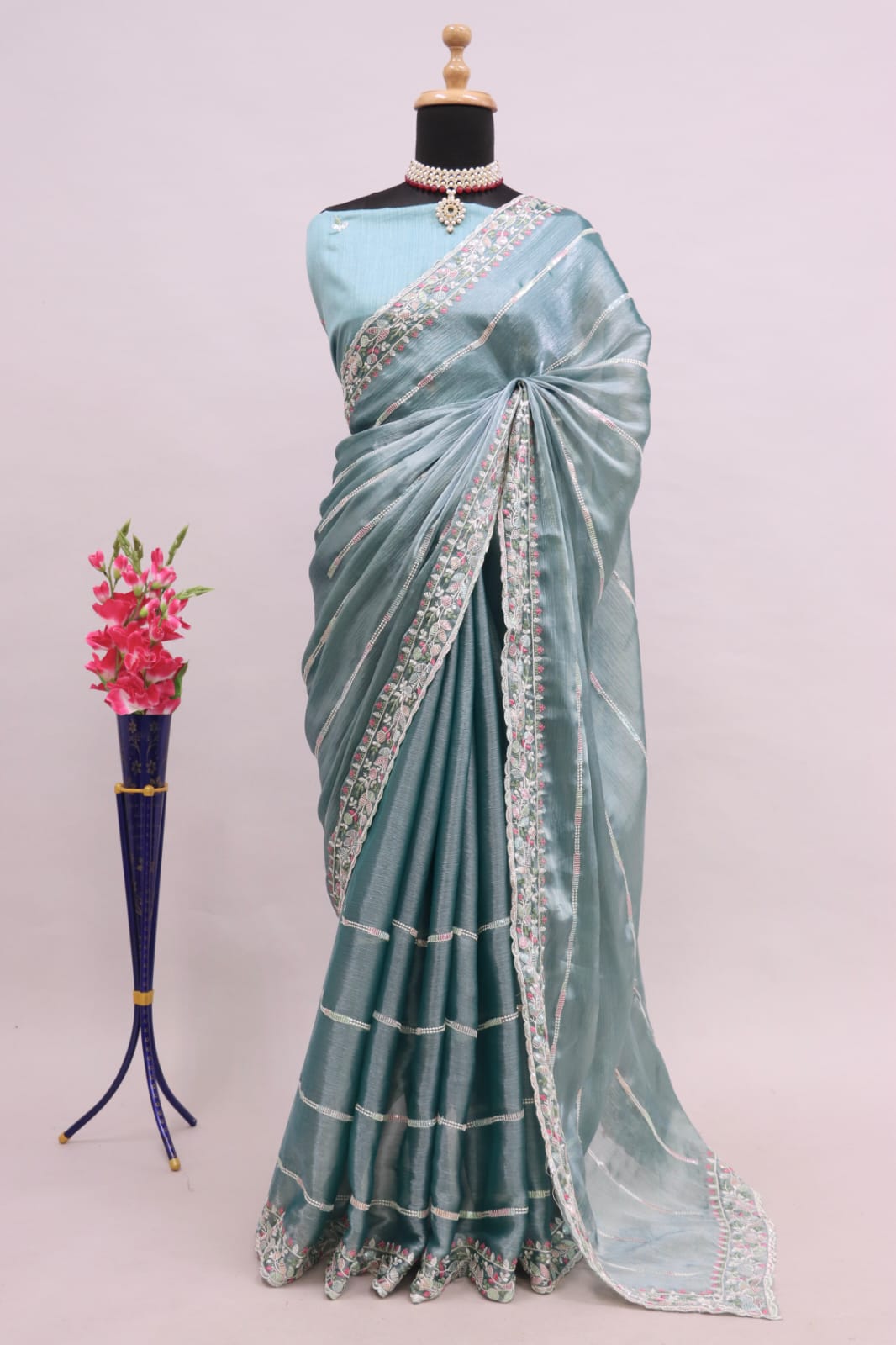 Beautiful Designer Jimi Chhu Burberry Multi Colour Sequence Saree