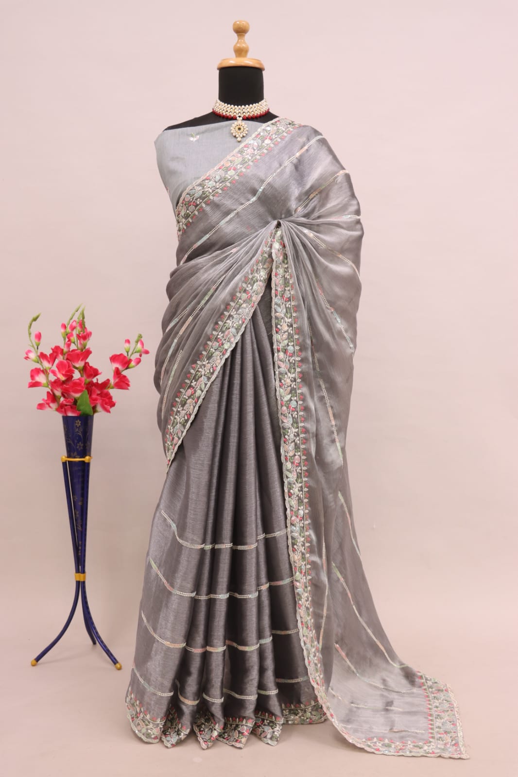 Beautiful Designer Jimi Chhu Burberry Multi Colour Sequence Saree