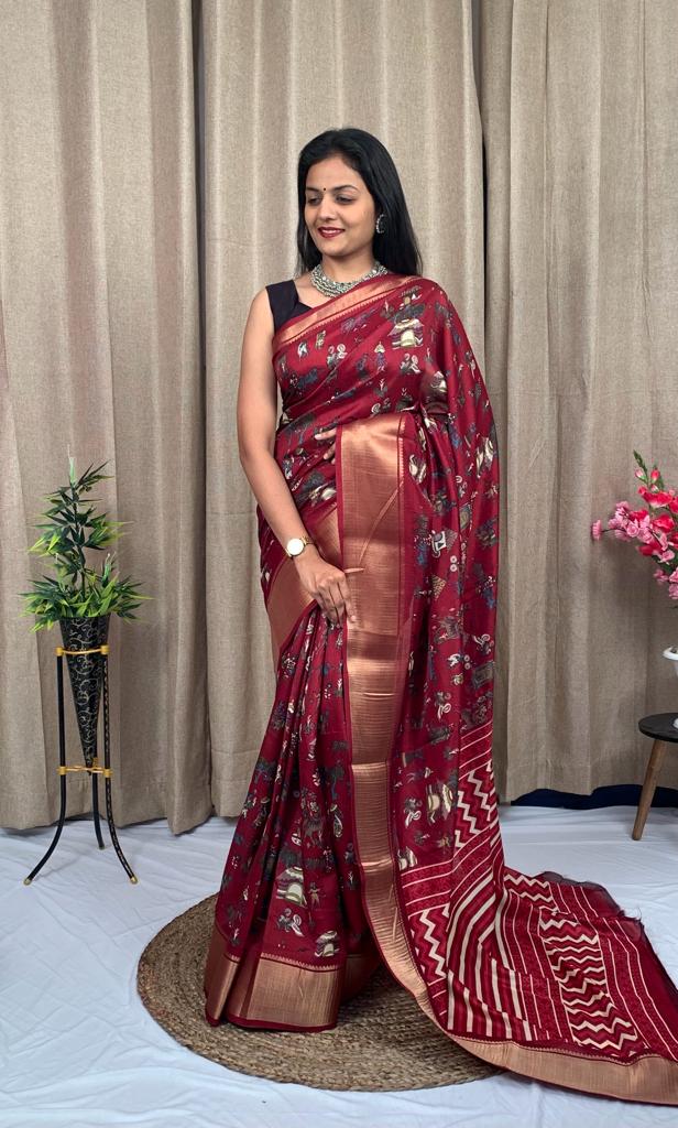 Party Wear Kalamkari Dola Silk Saree