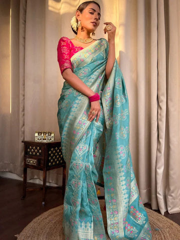 Beautiful Designer Rasbari Rich Pallu Zari Weaving Saree