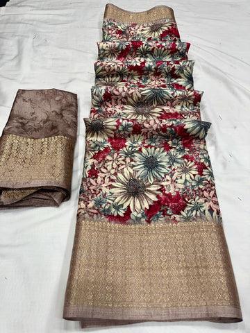 Party Wear Flower Design Soft Dola Silk Saree