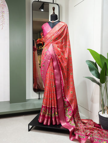 Beautiful Designer Digital Patola Printed Dola Silk Saree